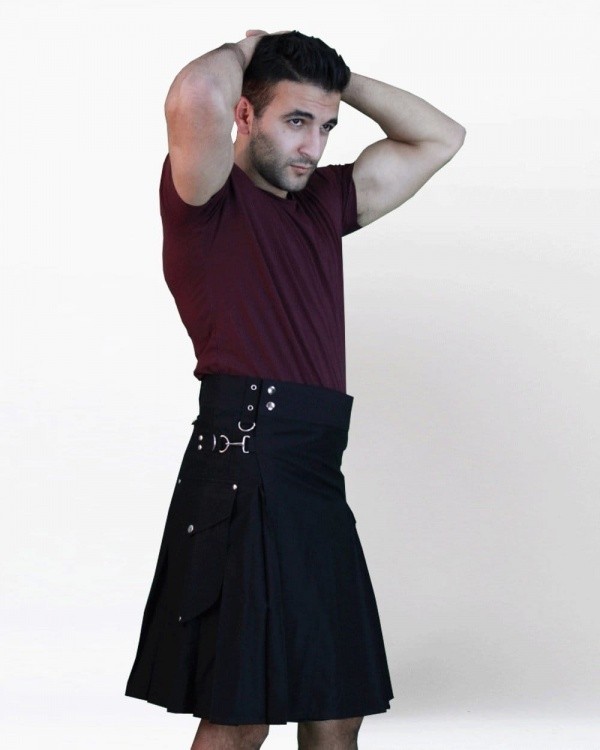 New Sale Scottish Handmade Men's Black Work wear Utility kilt for Working Men