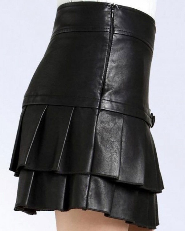 Leather Mini Skirt with Pleats