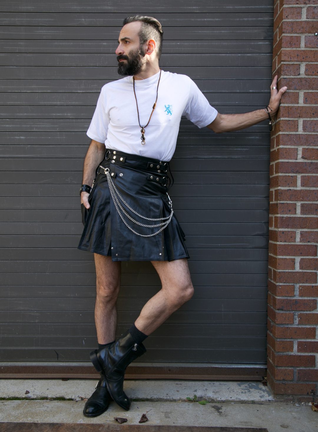 Casual Black Leather Kilt For Sexy Men