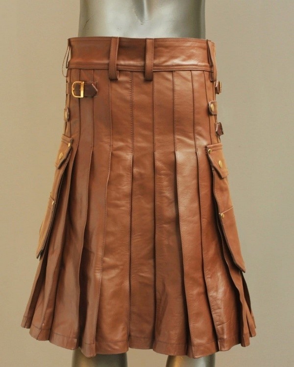 Celtic Leather Kilt With Leather Sporran-khaki