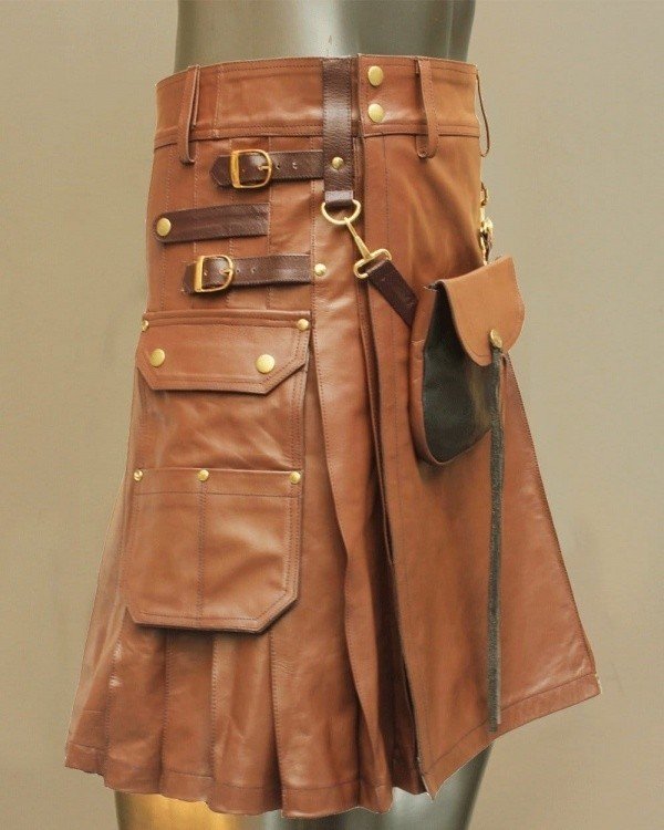 Celtic Leather Kilt With Leather Sporran