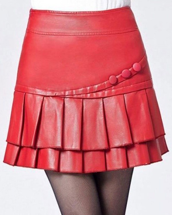 Leather Mini Skirt with Pleats