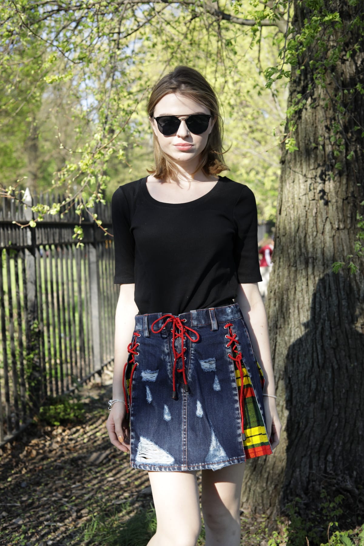 Stylish Denim Tartan Skirt-front