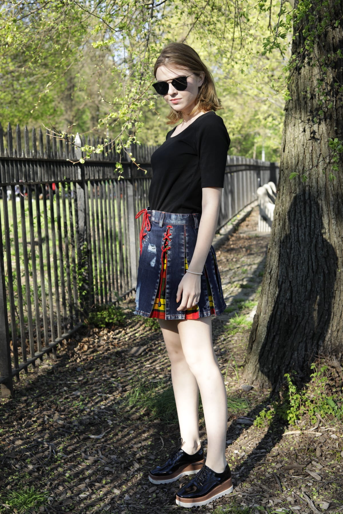Stylish Denim Tartan Skirt-left