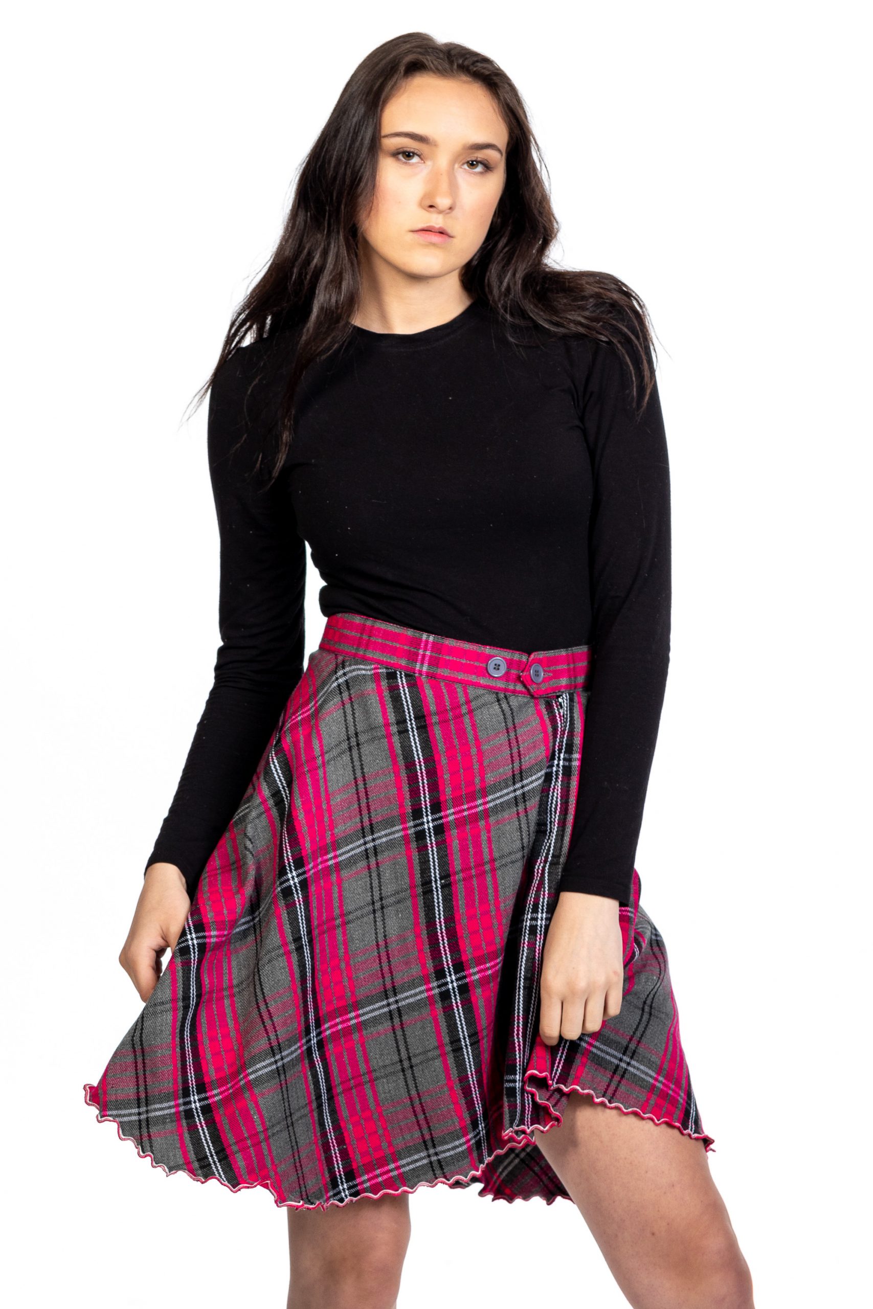 Tartan Skirt With Front Buttons-front