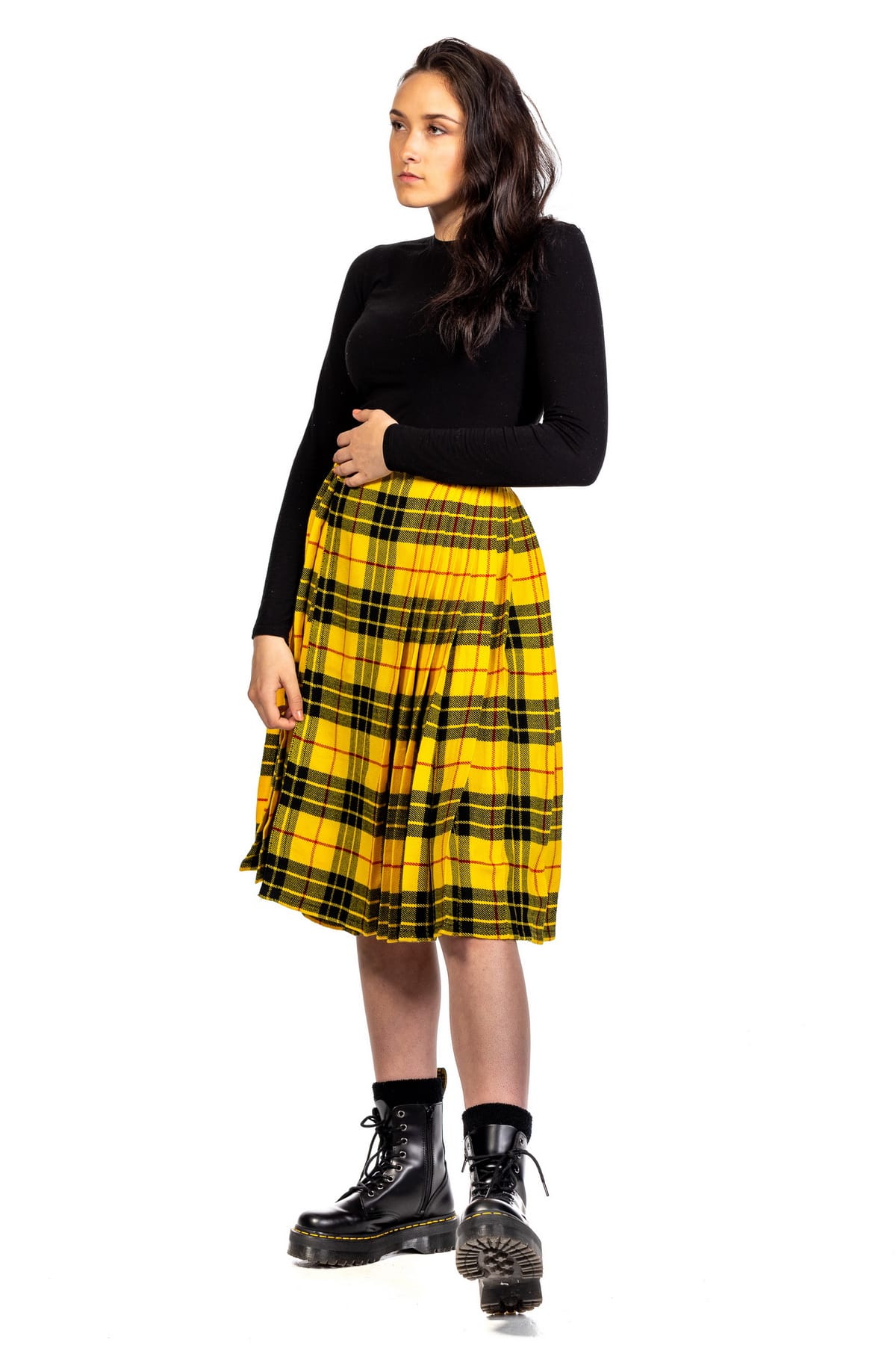 Tartan Pleated Midi Skirt-left