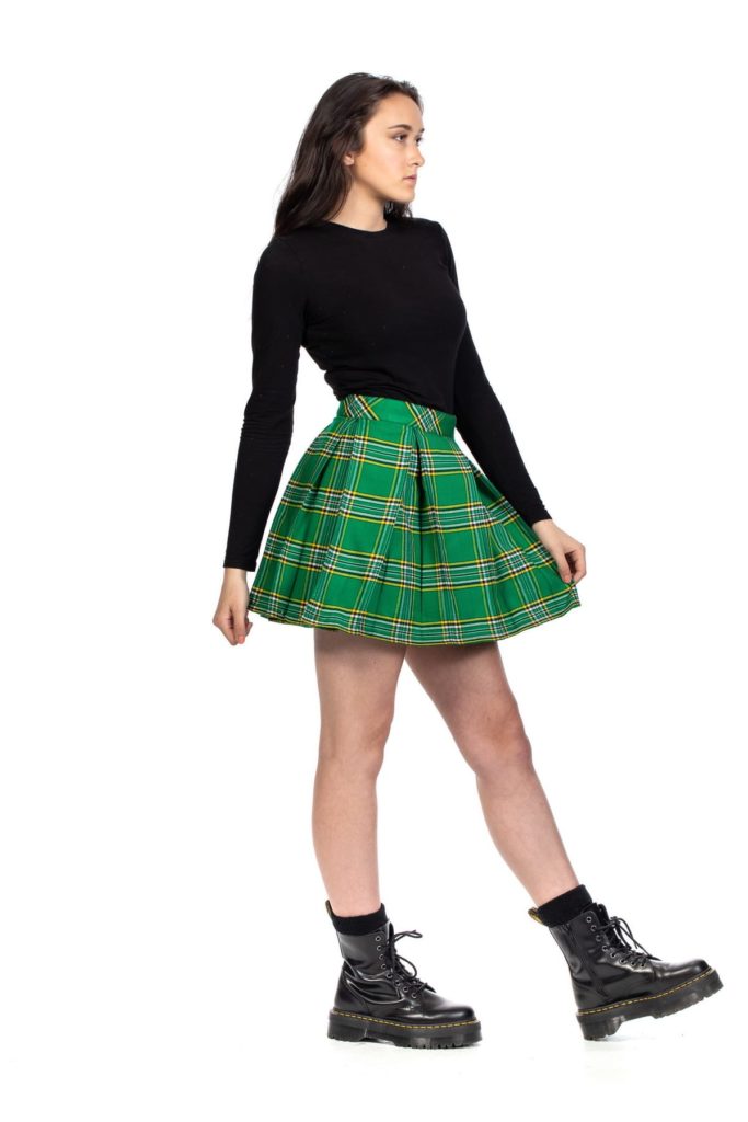 Box Pleated Tartan Skirt-posing