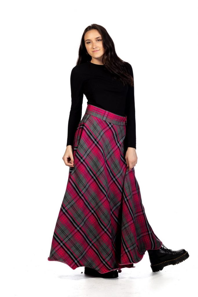Long Plaid Tartan Skirt – Button Zipped-right