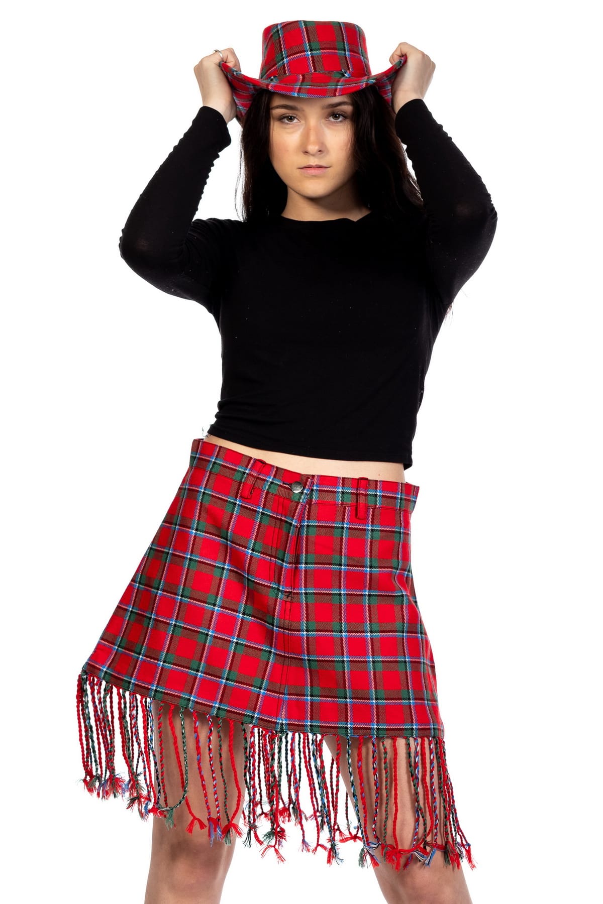 Fringe Tartan Skirt-front