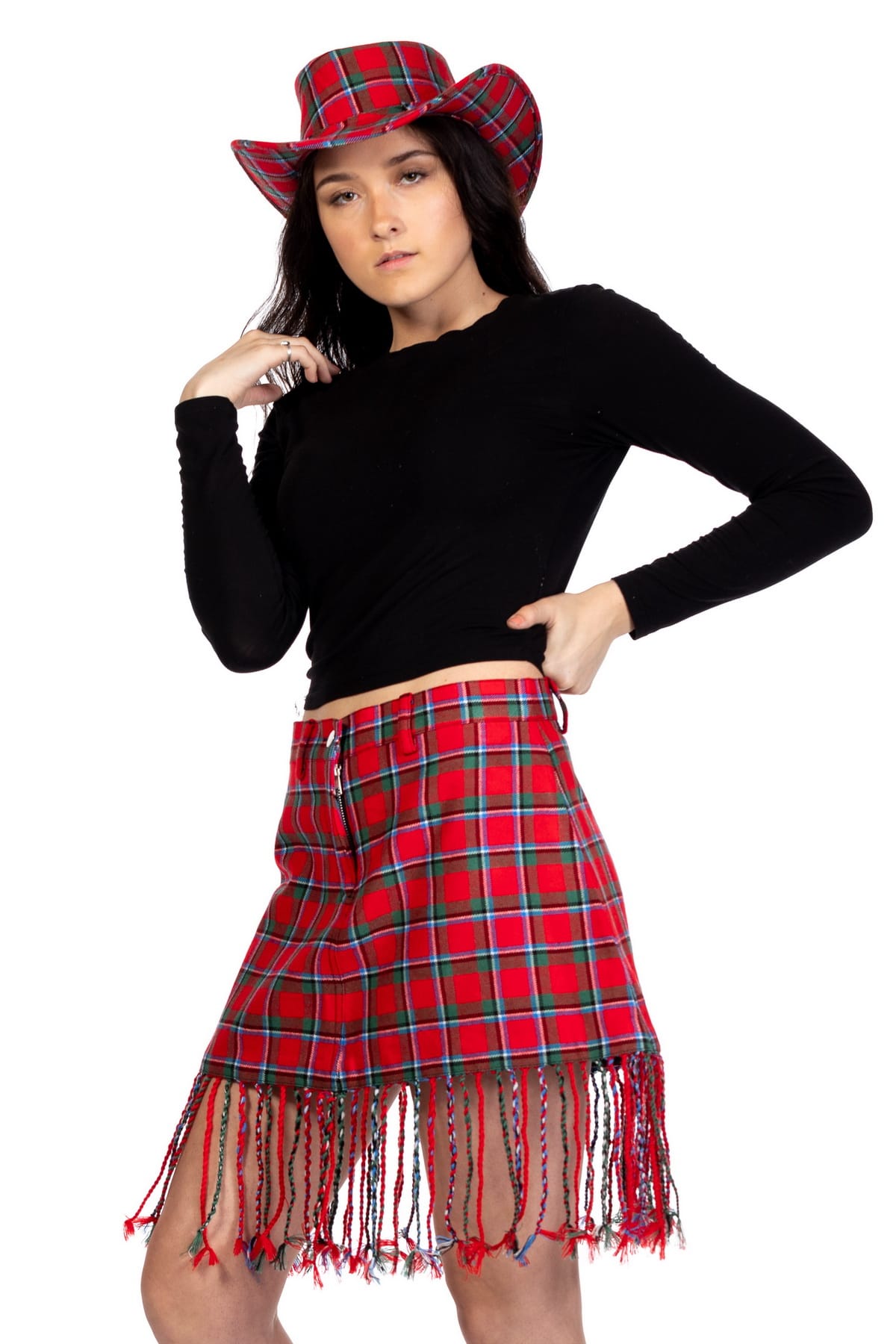 Fringe Tartan Skirt-left