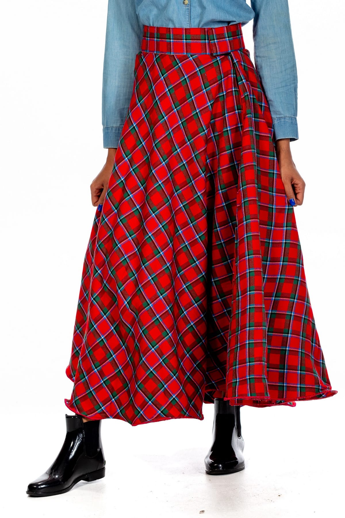 Long Pleated Tartan Skirt – Velcro-front