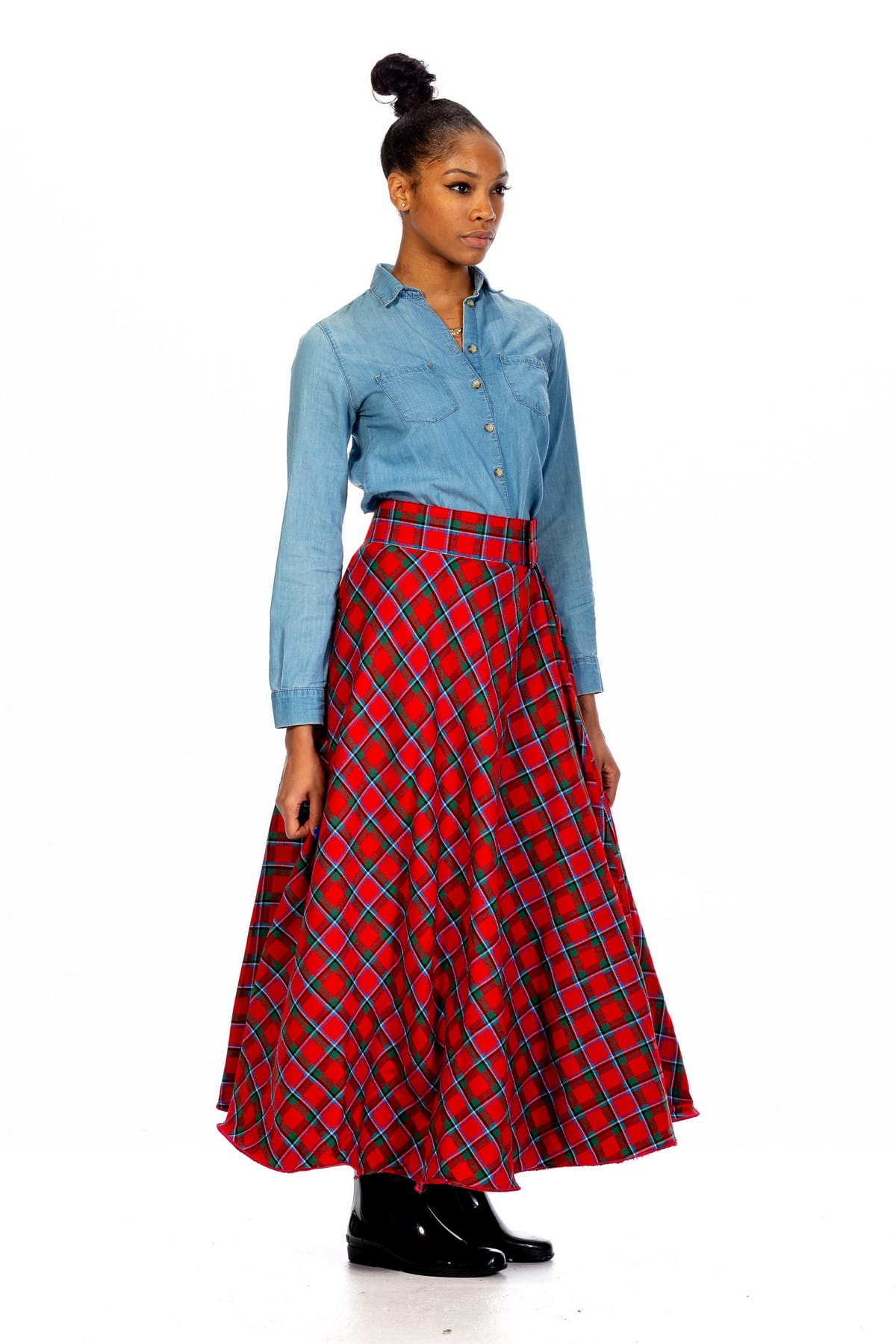 Long Pleated Tartan Skirt – Velcro-right
