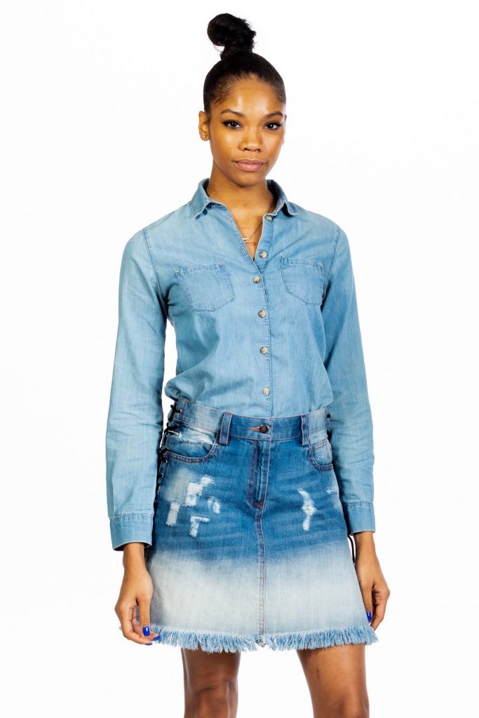 Mini Blue Denim Kilt-front