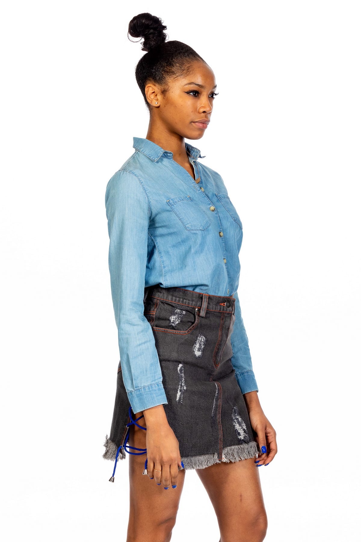 Denim Kilt With Lace String-right